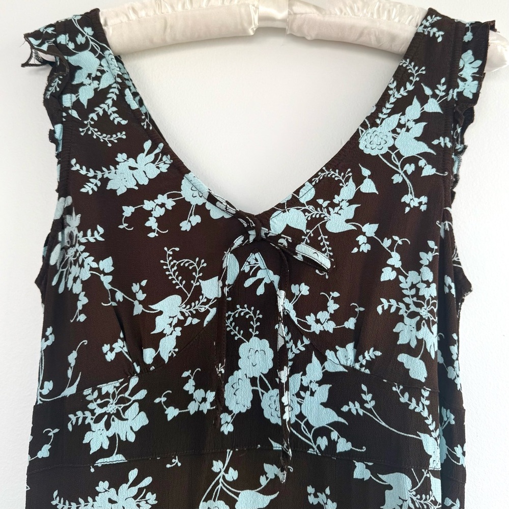 Vintage brown and blue floral midi/mini dress - Picture 2 of 7